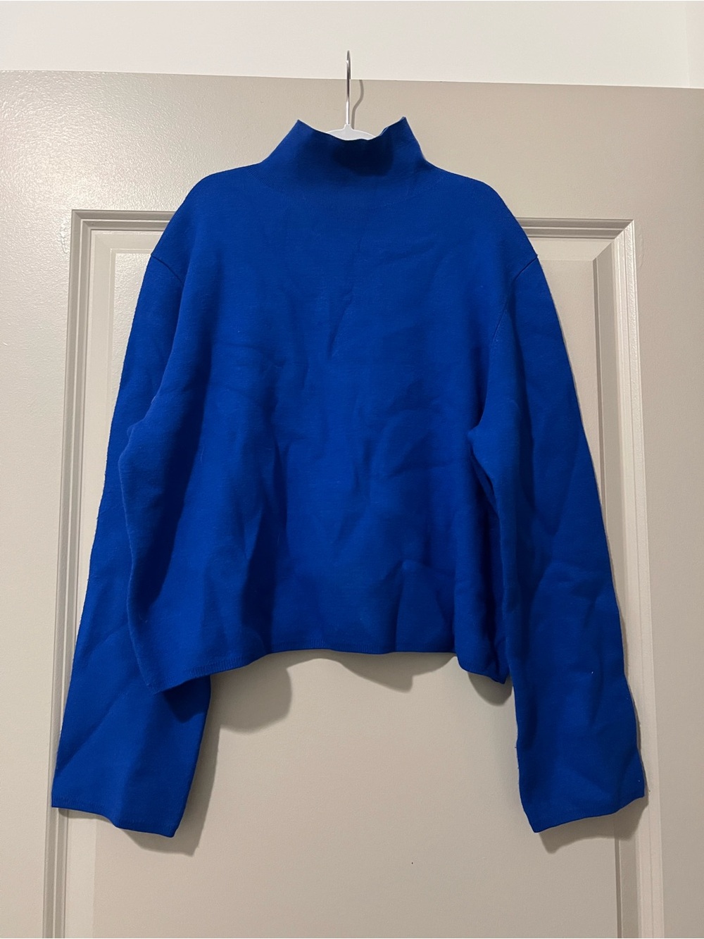 & Other Stories Royal Blue Cropped Mock Neck Sweater